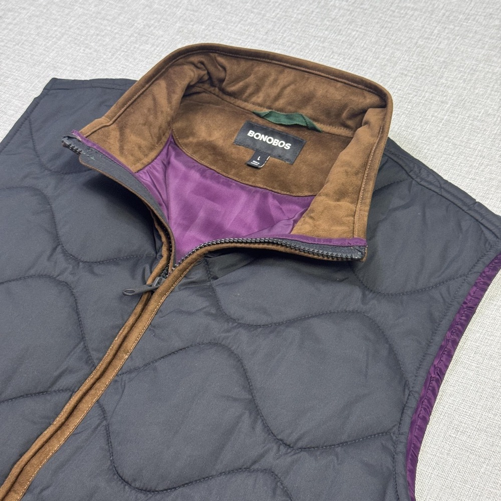 Bonobos Quilted Vest Mens Large Dark Gray‎ Primaloft Insulated Full Zip Collared